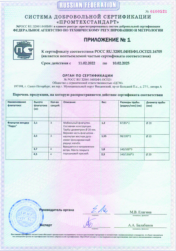 Сертификат соответствия мобильный флагшток